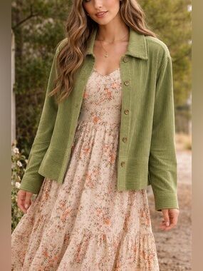 April Cornell Corduroy Boxy Jacket size M Button Front Cottagecore